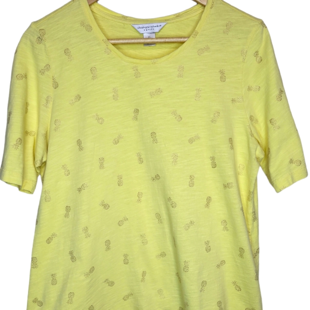 Christopher & Banks Cotton Yellow Gold Pineapple T-shirt, Size LP
